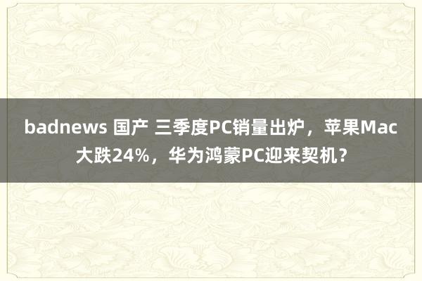 badnews 国产 三季度PC销量出炉，苹果Mac大跌24%，华为鸿蒙PC迎来契机？