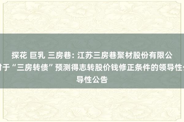 探花 巨乳 三房巷: 江苏三房巷聚材股份有限公司对于“三房转债”预测得志转股价钱修正条件的领导性公告