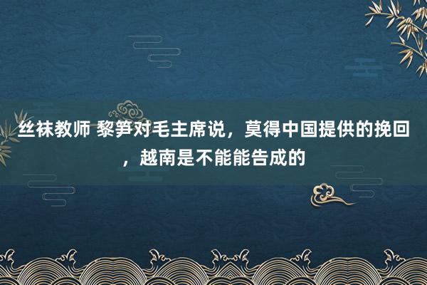 丝袜教师 黎笋对毛主席说，莫得中国提供的挽回，越南是不能能告成的