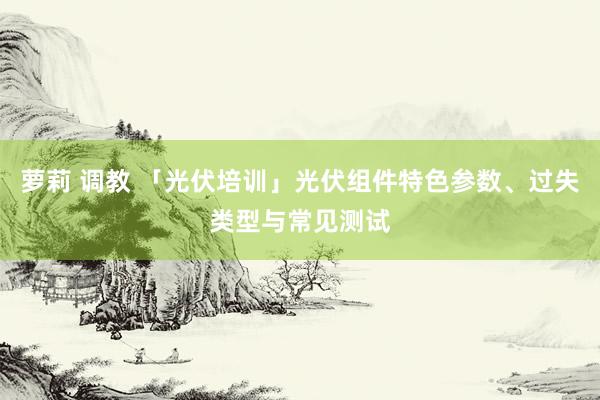 萝莉 调教 「光伏培训」光伏组件特色参数、过失类型与常见测试