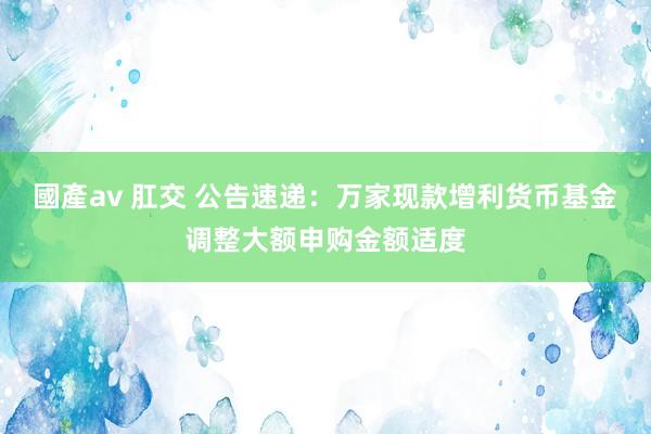 國產av 肛交 公告速递：万家现款增利货币基金调整大额申购金额适度