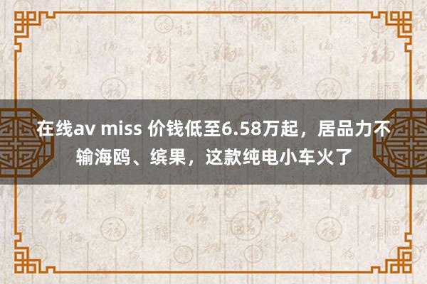 在线av miss 价钱低至6.58万起，居品力不输海鸥、缤果，这款纯电小车火了