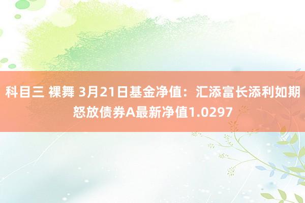 科目三 裸舞 3月21日基金净值：汇添富长添利如期怒放债券A最新净值1.0297