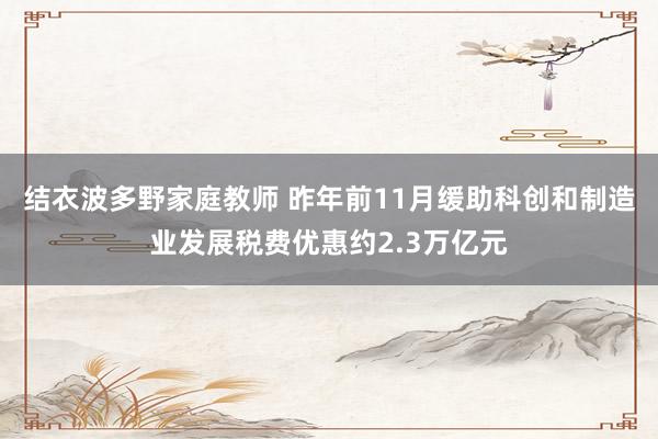 结衣波多野家庭教师 昨年前11月缓助科创和制造业发展税费优惠约2.3万亿元