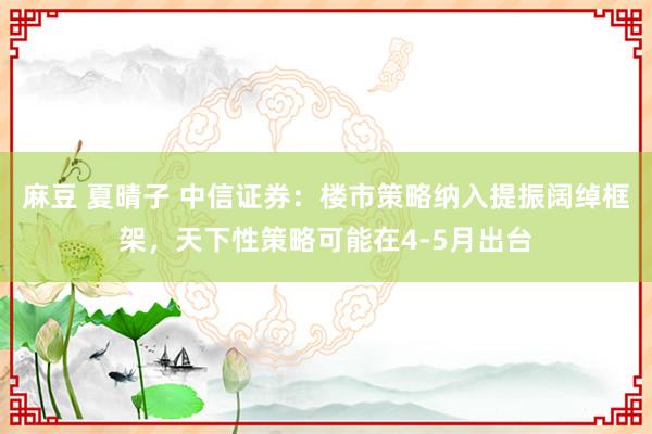 麻豆 夏晴子 中信证券：楼市策略纳入提振阔绰框架，天下性策略可能在4-5月出台